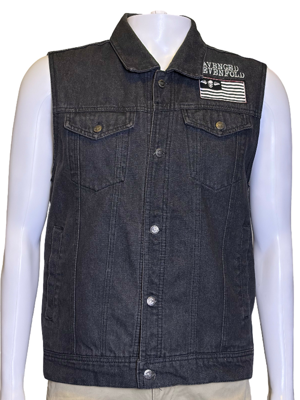 Avenged Sevenfold A7x 2013 Black Deathbat Denim Battle Vest Men's Medium